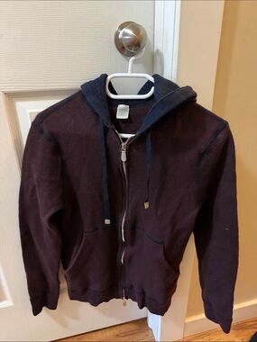 Eleventy Burgundy and Black Zip-Front Sweater Hoodie